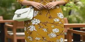 Ladies Mustard Yellow Rayon Floral Printed Kurti