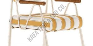 Yellow Stripe Tubular Frame Lounge Armchair