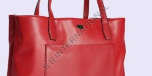 Red Zip Closure Leather Handbag