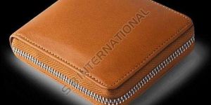 Tan Zip Closure Leather Wallet