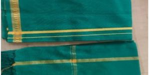 Aqua Green Cotton Dhoti with Towel