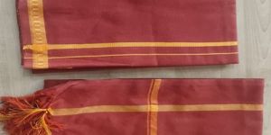 Maroon Cotton Dhoti With Towel