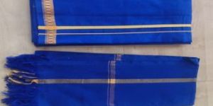 Royal Blue Cotton Dhoti With Towel