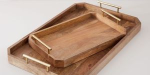 Rectangular Wooden Serving Tray Set
