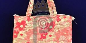 Loop Handle Red Cotton Printed Handbag