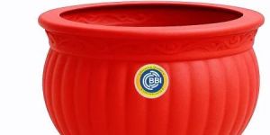 Red Matki Shape Plastic Pot
