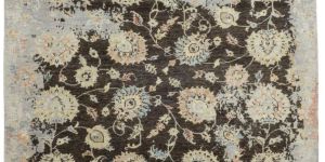 Saaj Traditional Abstract Hand Knotted Black & Beige Carpet