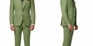 Mens Cotton Lime Green Three Piece Suit