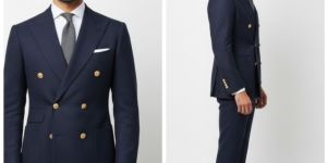 Mens Cotton Navy Blue Two Piece Suit