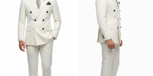 Mens Cotton Plain White Two Piece Suit
