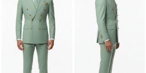 Mens Pista Green Party Wear Two Piece Suit