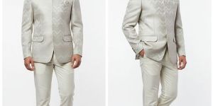 Mens Stylish White Textured Polyester Blazer