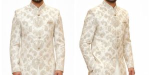Mens White Silk Wedding Sherwani