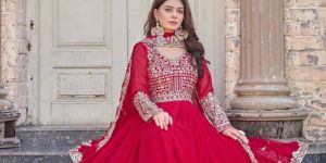 red anarkali suit set