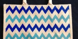 tri-color zigzag jute tote bag