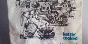 vintage print canvas grocery tote bag