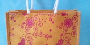 Yellow Butterfly Floral Jute Bag