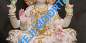 White and Golden Marble Maa Saraswati Statue