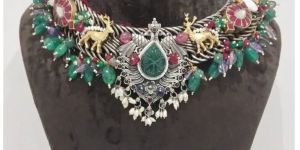 Designer Fusion Silver Necklace with Stylish Motifs