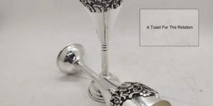 Puran Hallmark Silver Wine Glasses with Fine Carving Work