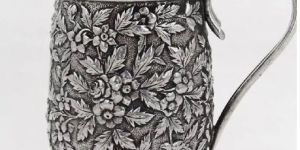 Puran Sterling Silver Deep Floral Carving Beer Mug with Long Handle