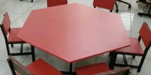 Red Hexagon Wooden School Table With Chair