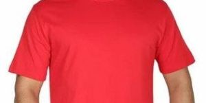 Mens Red Solid Round Neck T-Shirt
