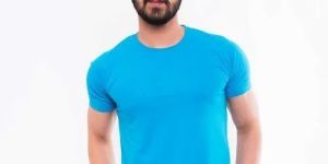 Mens Sky Blue Stylish Round Neck T Shirt