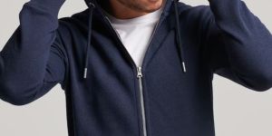 Mens Stylish Navy Blue Zip-Up Hoodie