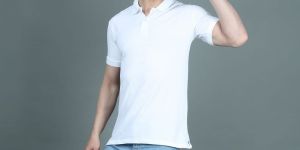 Mens White Cotton Polo T-Shirts