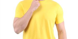 Mens Yellow Bio Washed Round Neck T-Shirts