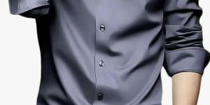 Mens Cool Grey Plain Satin Shirt
