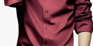 Mens Maroon Plain Satin Shirt