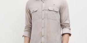 Mens Pale Silver Plain Cotton Shirt