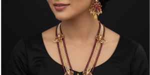 Temple Rajwadi Polish Full Stone Party Wear Necklace Set for Women