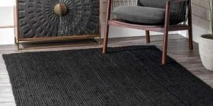 Plain Black Square Jute Carpet