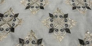 Grey Zari & Sequin Embroidered Barfi Fabric