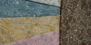 Multicolor Floral Mirror & Sequin Embroidered Royal Silk Fabric