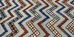 Multicolor Zigzag Gold Sequin Embroidered Royal Silk Fabric