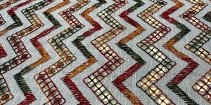 Multishade Zigzag Gold Sequin Embroidered Royal Silk Fabric