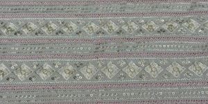Pink & Grey Stripe Diamond Sequin Embroidered Silk Fabric
