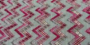 Pink Zigzag Gold Sequin Embroidered Royal Silk Fabric