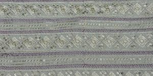 Purple & Grey Stripe Diamond Sequin Embroidered Silk Fabric