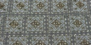 Steel Grey Diamond Sequin Embroidered Silk Fabric