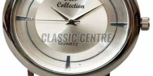 Silver Grey Leather Strap Men Watch