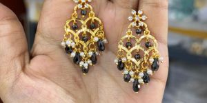 Ladies Black & White Stone Kundan Earrings