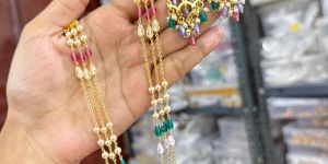 Ladies Gold-Plated Pearl & Multicolored Bead Necklace Set