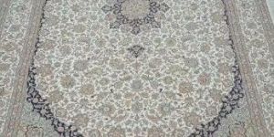 One Kashan Cream Silk Cotton Handmade Carpets