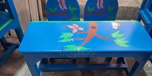 Wooden Kid Mini Rectangle Table With Two Chairs