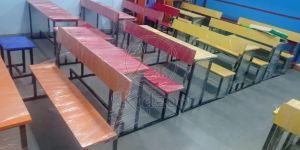 Wooden School Desk with Attached Bench 2 Seater